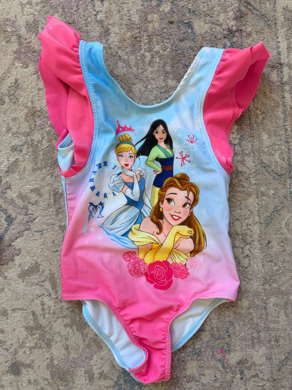 Disney Girls Pink and Blue Princess One-Piece Swimsuit